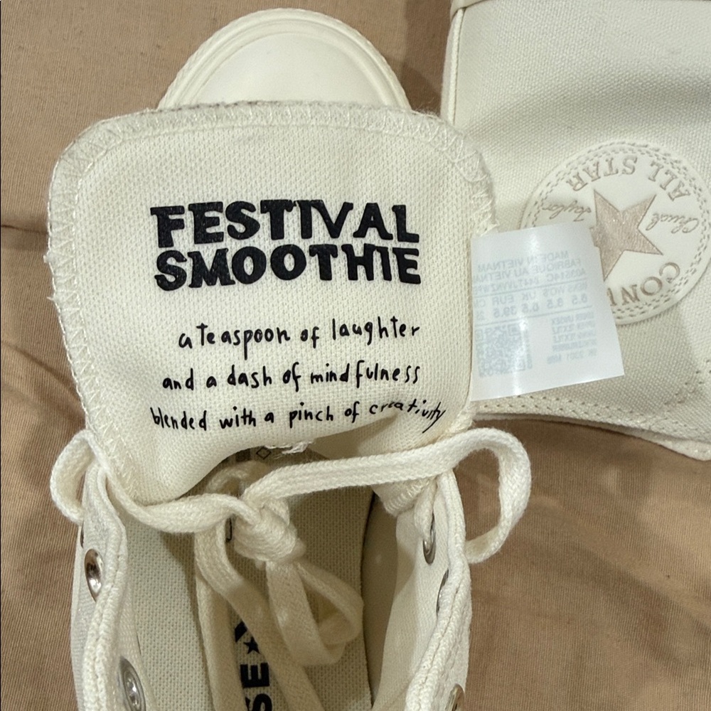 Converse Women's Cream High-Top Sneakers with Floral Embroidery - Picture 2 of 7